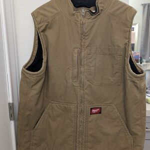 Milwaukee Men's Work wear Vest Brown Canvas Sherpa Lined Heavy Duty XXL
